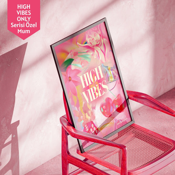 Luminara Studio x Mim and More High Vibes Only Pembe Poster – Dekoratif Duvar Posteri 35x50 cm
