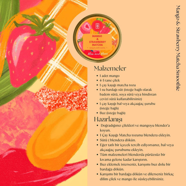 Mango Strawberry Matcha – Mango & Çilek Aromalı Ceremonial Grade Matcha Tozu 100 g