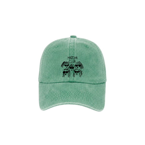 Yeşil Matcha Club Şapka – Nakışlı Eskitme Unisex Pamuklu Şapka