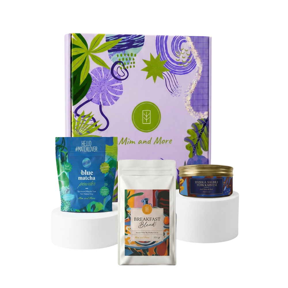 Babalar Günü Hediye Kutusu - Damla Sakızlı Türk Kahvesi, Breakfast Blend Filtre Kahve, Blue Matcha Doypack Hediye Kutusu