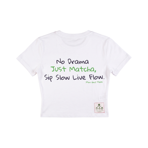 No Drama Just Matcha Crop Tişört – Modal Karışım, Esnek ve Rahat Kumaş, Baskılı Kadın T-Shirt
