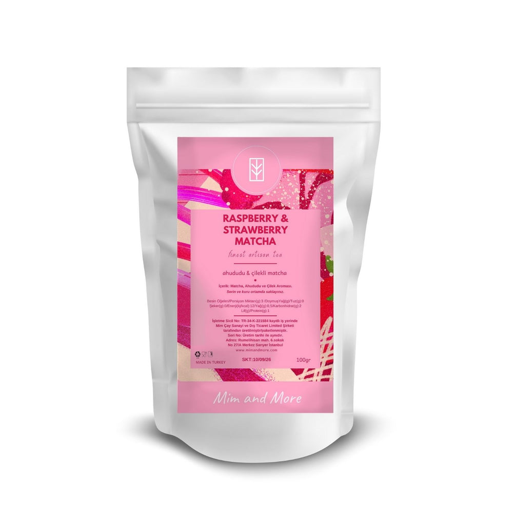 Raspberry Strawberry Matcha – Ahududu & Çilek Aromalı Ceremonial Grade Matcha Tozu 100 g