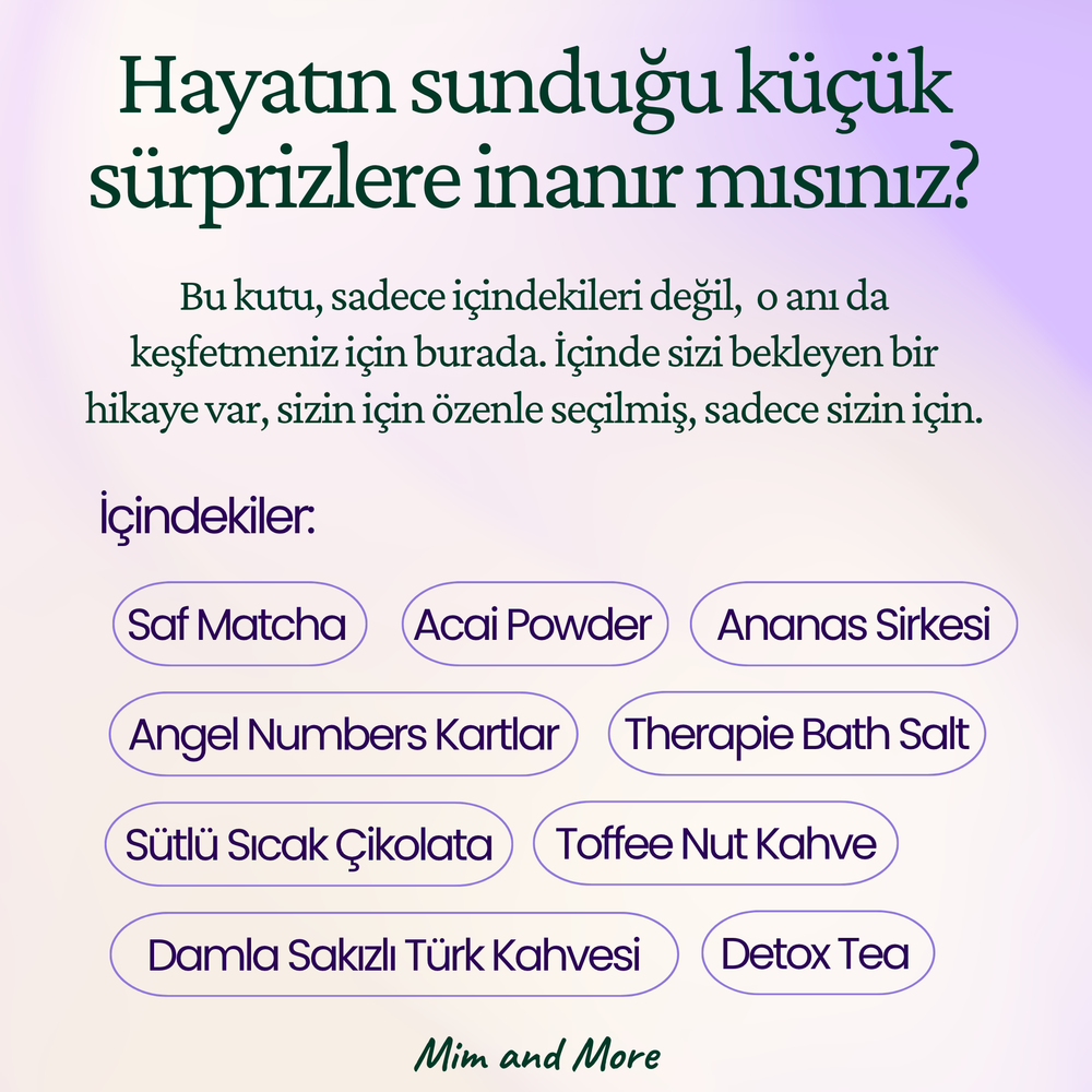Mim Favourites Hediye Kutusu | Saf Matcha – Toffee Nut Kahve – Angel Numbers Kartlar – Wellness Seti