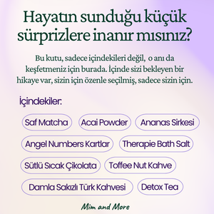 Mim Favourites Hediye Kutusu | Saf Matcha – Toffee Nut Kahve – Angel Numbers Kartlar – Wellness Seti