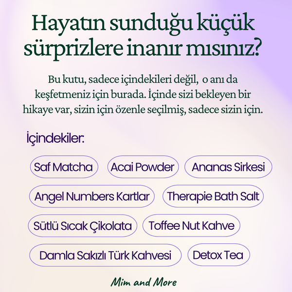 Mim Favourites Hediye Kutusu | Saf Matcha – Toffee Nut Kahve – Angel Numbers Kartlar – Wellness Seti