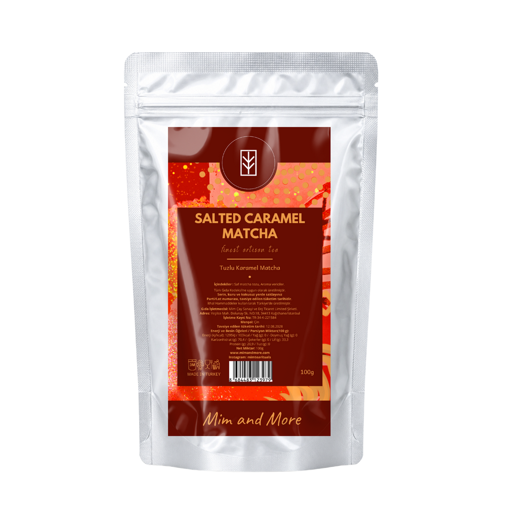 Salted Caramel Matcha – Tuzlu Karamel Aromalı Ceremonial Grade Matcha Tozu 100 g