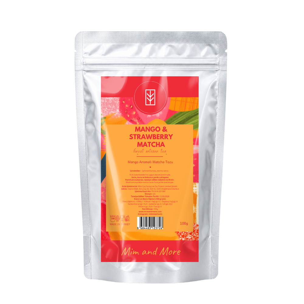 Mango Strawberry Matcha – Mango & Çilek Aromalı Ceremonial Grade Matcha Tozu 100 g
