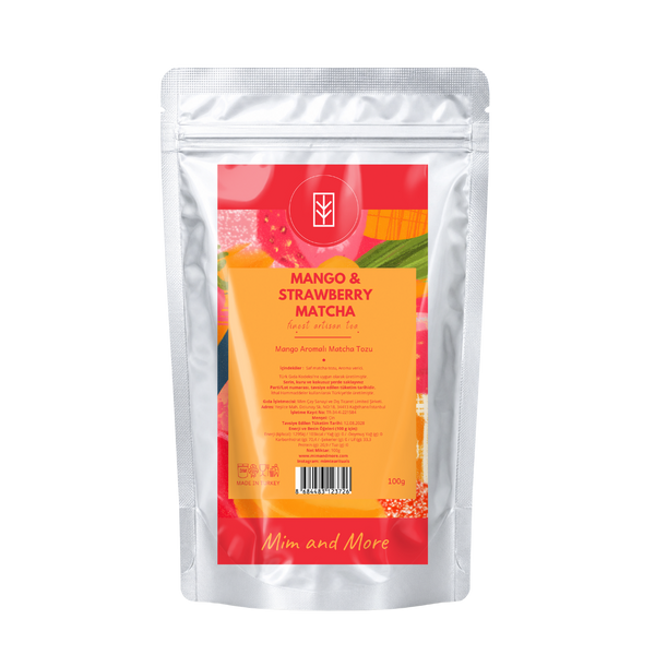 Mango Strawberry Matcha – Mango & Çilek Aromalı Ceremonial Grade Matcha Tozu 100 g