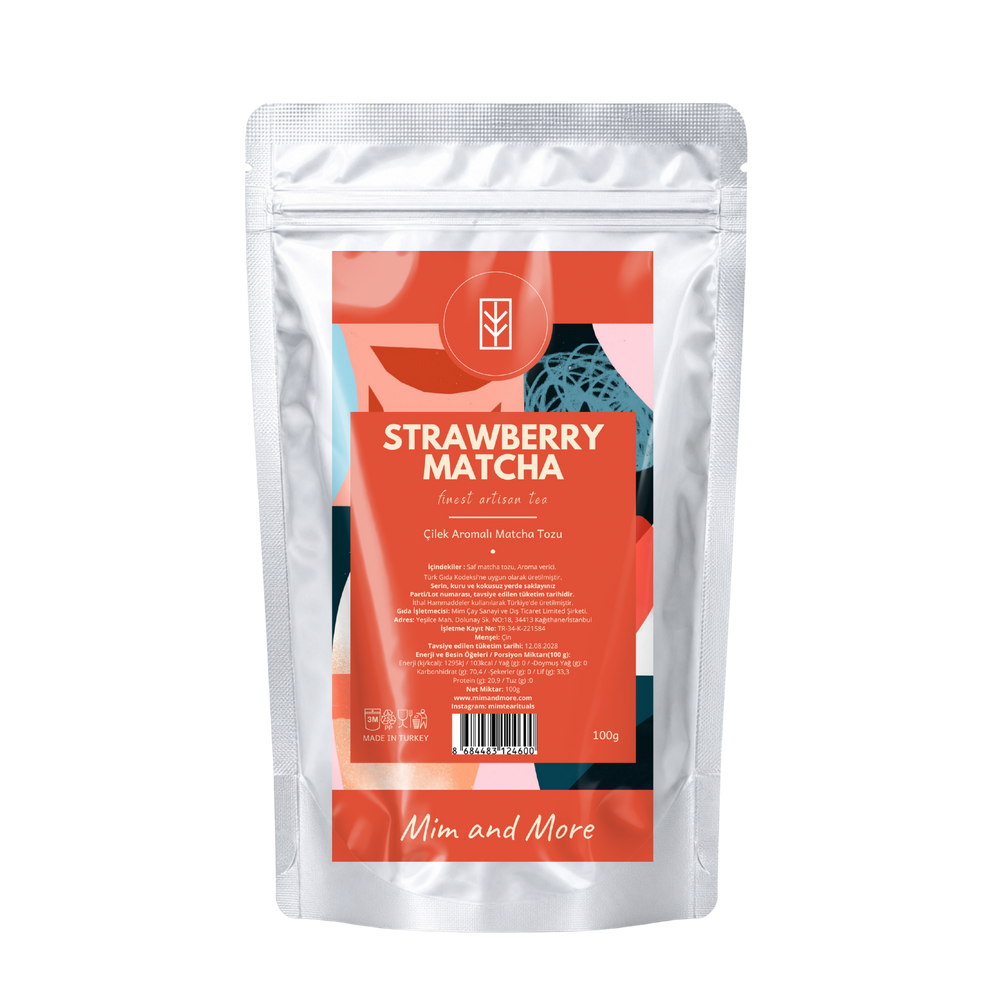 Strawberry Matcha – Çilek Aromalı Ceremonial Grade Matcha Tozu 100 g