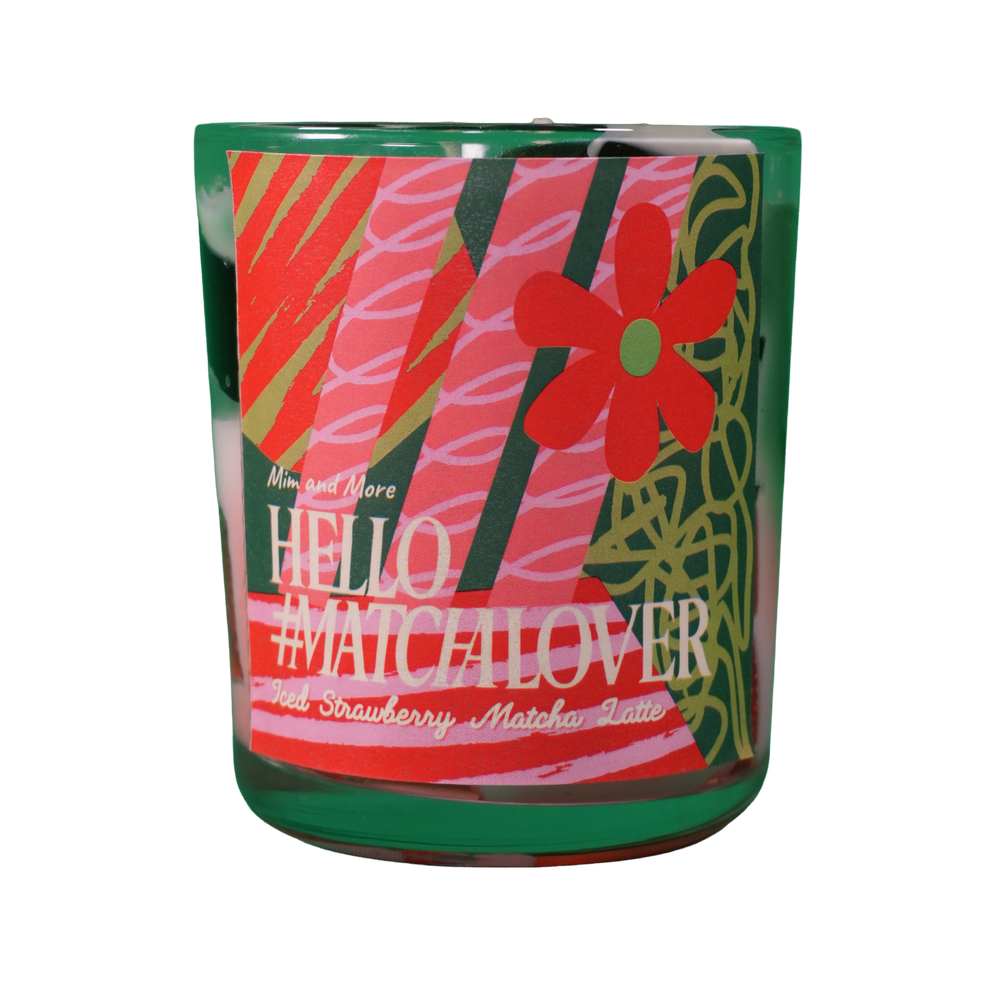 Iced Strawberry Matcha Latte Mum | Doğal Soya Balmumu Jel Mum – Çevre Dostu Dekoratif Mum 250 g