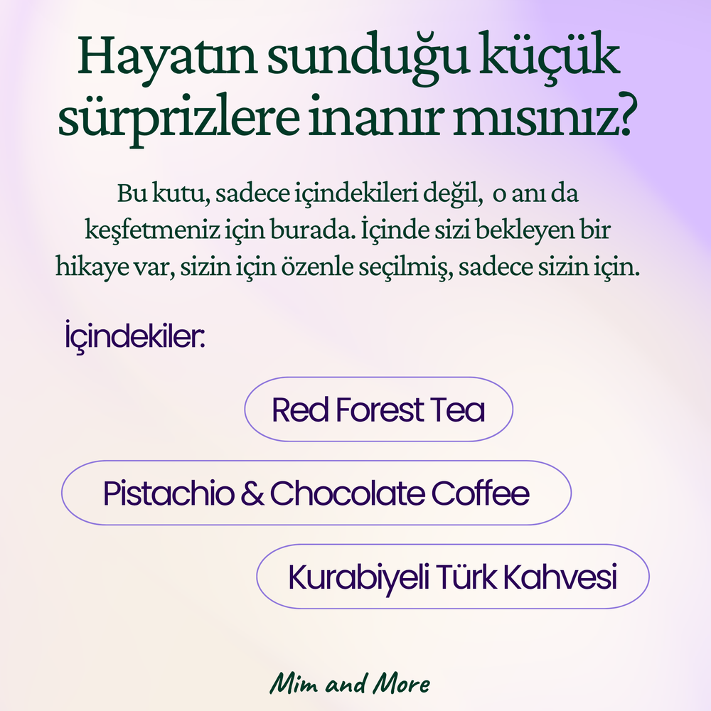 Mood Hediye Kutusu | Red Forest Tea, Pistachio & Chocolate Coffee, Kurabiyeli Türk Kahvesi Seti