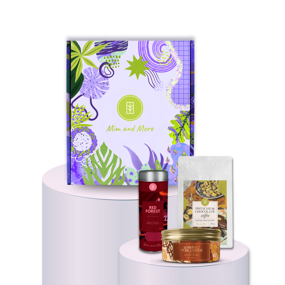 Mood Hediye Kutusu | Red Forest Tea, Pistachio & Chocolate Coffee, Kurabiyeli Türk Kahvesi Seti