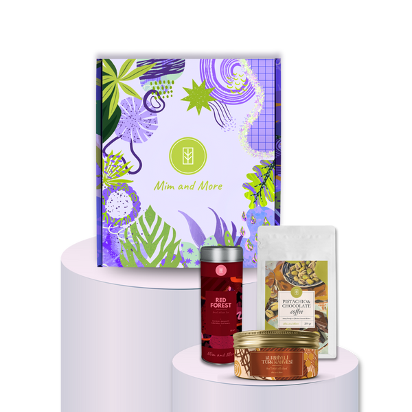 Mood Hediye Kutusu | Red Forest Tea, Pistachio & Chocolate Coffee, Kurabiyeli Türk Kahvesi Seti