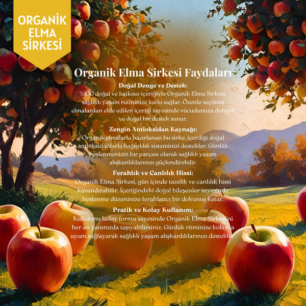 Elma Sirkesi - Organik, Doğal Fermantasyon, %100 Doğal, Katkısız, 250 ml