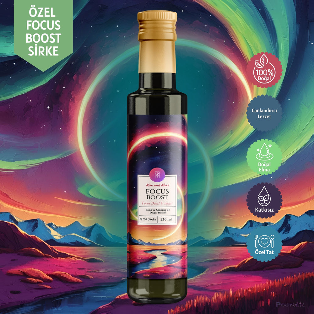 Focus Boost Sirke – Elma ve Ginseng Özlü, %100 Doğal, Katkısız Sirke, 250 ml