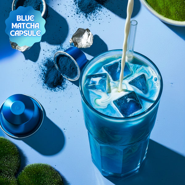 Blue Matcha Kapsül – Nespresso Uyumlu, Mavi Spirulina Superfood Matcha Tozu, 10'lu Paket