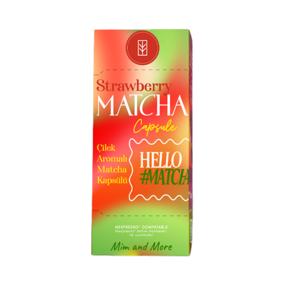 Strawberry Matcha Kapsül - Nespresso Uyumlu, Çilek Aromalı Matcha Tozu, 10'lu Paket