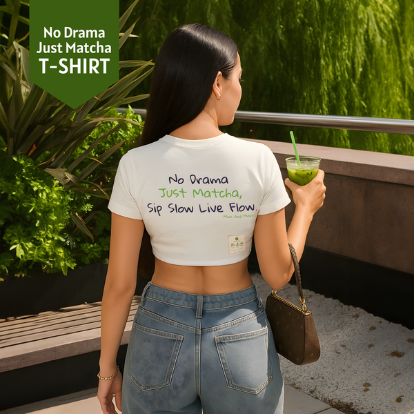 No Drama Just Matcha Crop Tişört – Baskılı Modal Karışımlı, Kadın T-Shirt