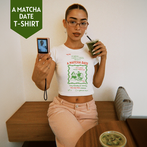 A Matcha Date Baskılı Crop Tişört – Modal Kumaş, Esnek ve Rahat, Kadın T-Shirt