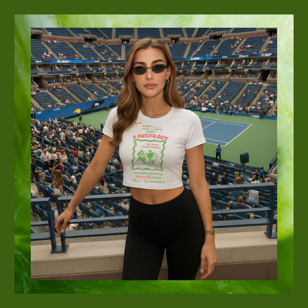 A Matcha Date Baskılı Crop Tişört – Modal Kumaş, Esnek ve Rahat, Kadın T-Shirt