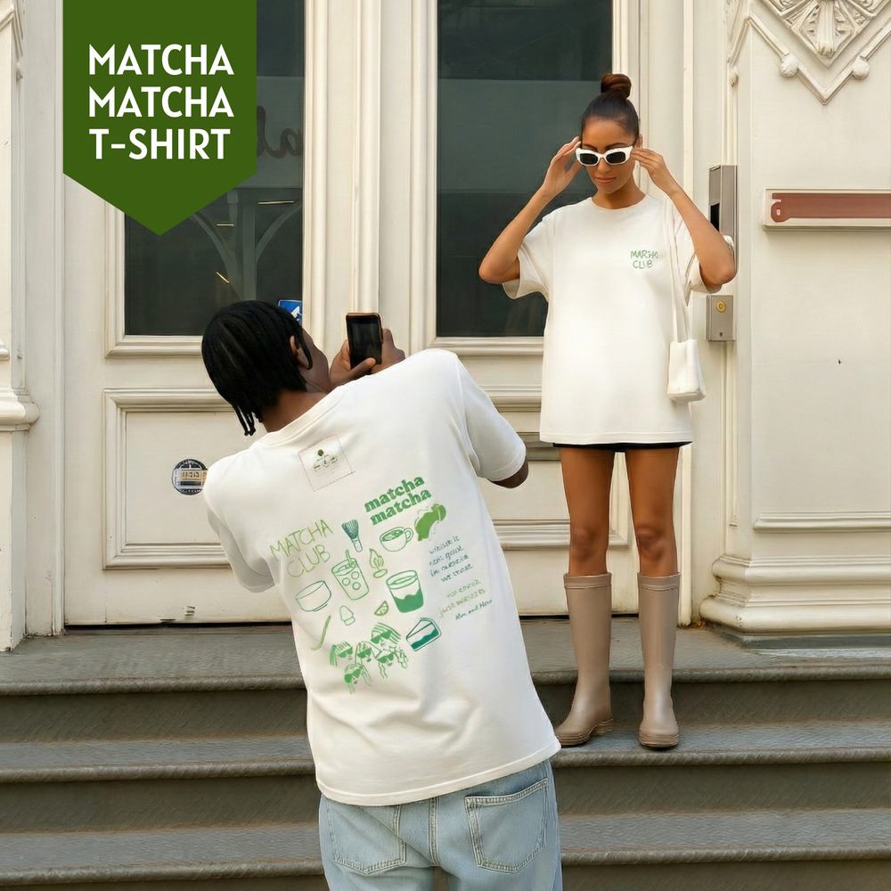 Matcha Matcha Baskılı Unisex Oversize Tişört – Modal Kumaş, Hafif ve Rahat T-Shirt
