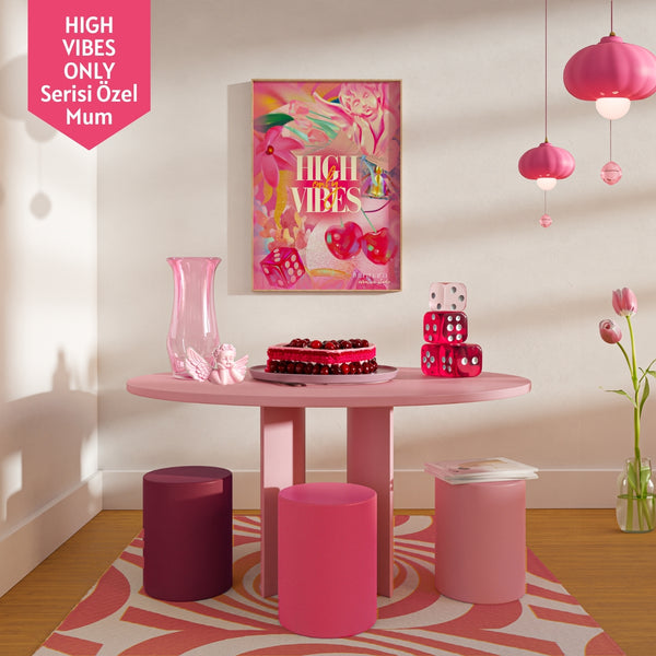 Luminara Studio x Mim and More High Vibes Only Pembe Poster – Dekoratif Duvar Posteri 35x50 cm