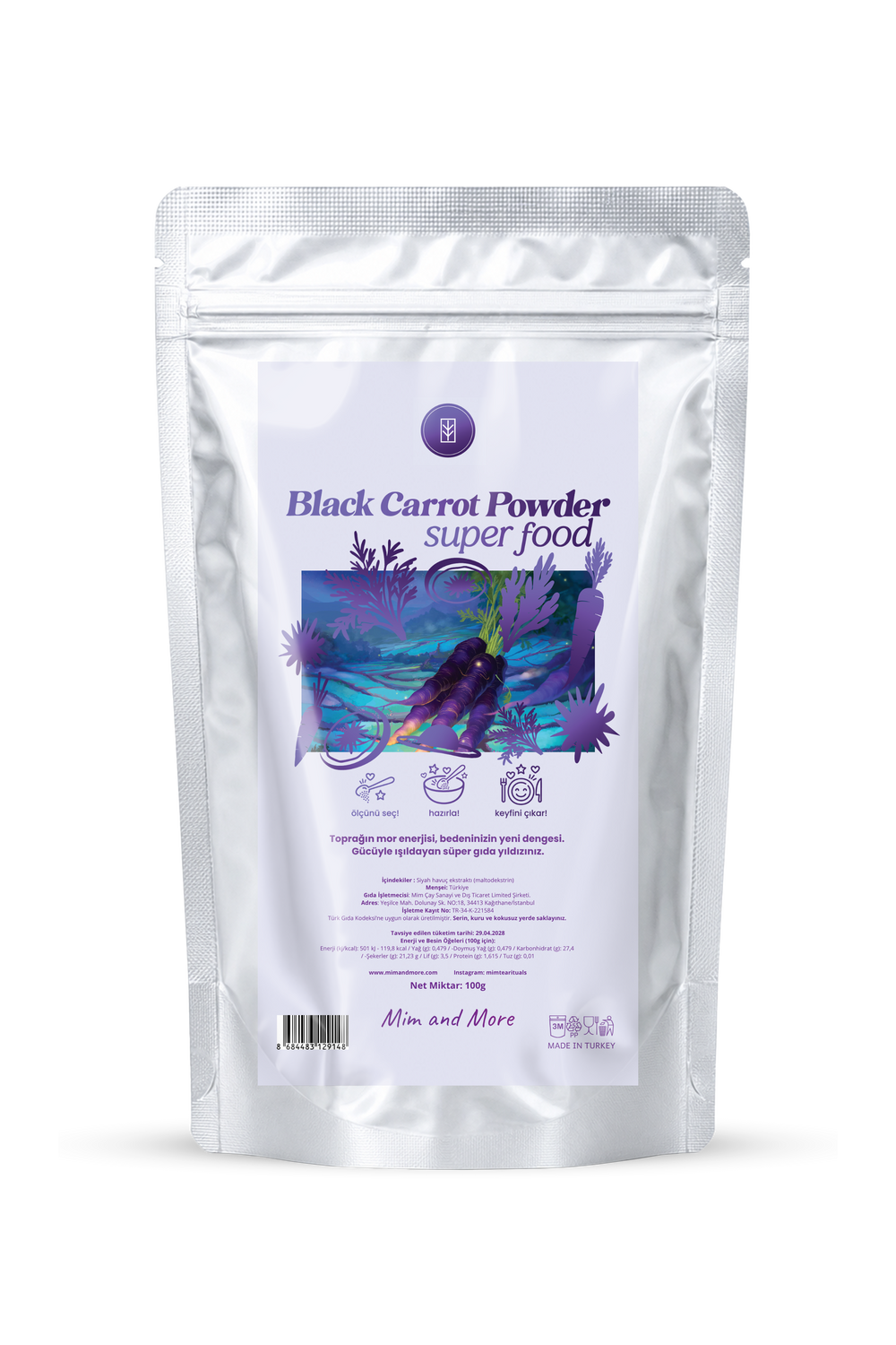 Doğal Mor Havuç Tozu – %100 Saf Black Carrot Powder 100 g