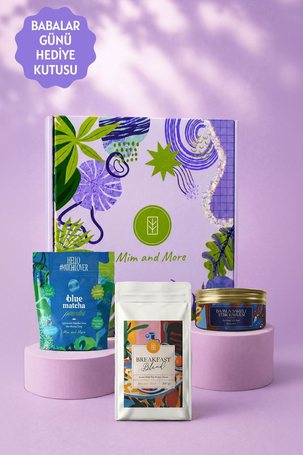 Babalar Günü Hediye Kutusu - Damla Sakızlı Türk Kahvesi, Breakfast Blend Filtre Kahve, Blue Matcha Doypack Hediye Kutusu