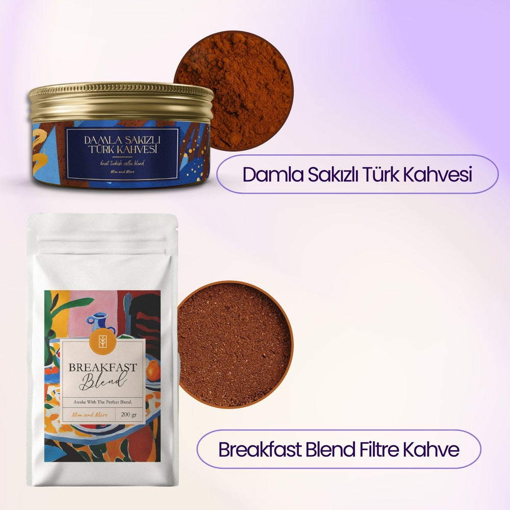 Babalar Günü Hediye Kutusu - Damla Sakızlı Türk Kahvesi, Breakfast Blend Filtre Kahve, Blue Matcha Doypack Hediye Kutusu