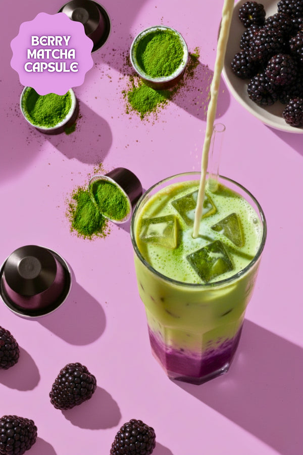 Berry Matcha Kapsül - Nespresso Uyumlu, Böğürtlen Aromalı Matcha Tozu 10'lu Paket