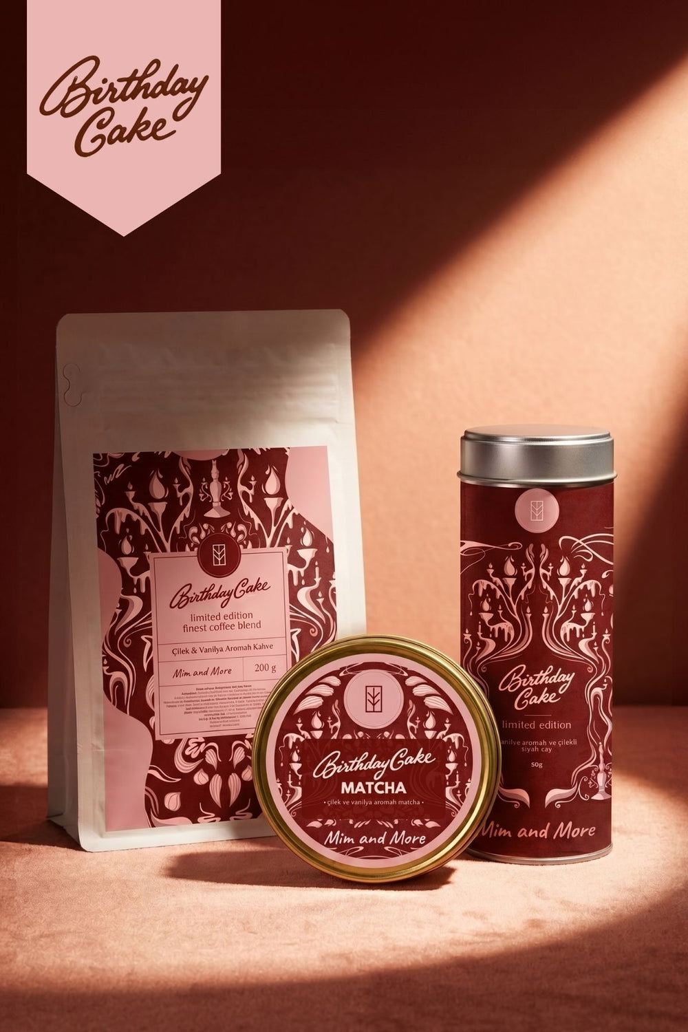 Birthday Cake Set - Çilek&Vanilya Aromalı Matcha, Çay, Kahve Seti
