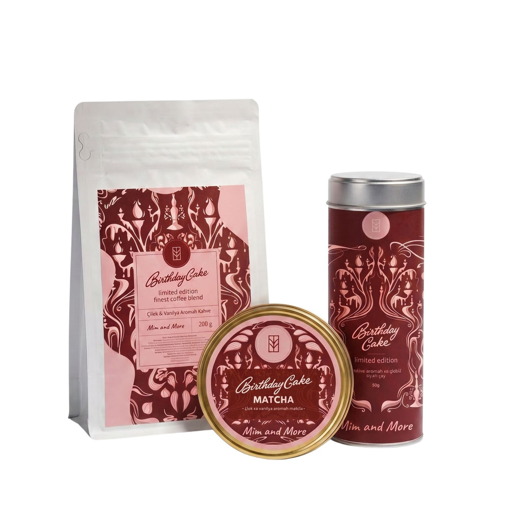 Birthday Cake Set - Çilek&Vanilya Aromalı Matcha, Çay, Kahve Seti