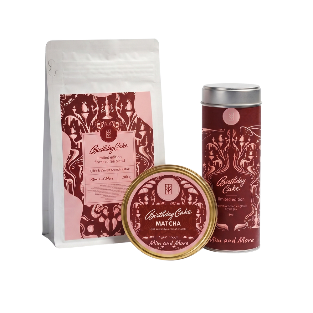 Birthday Cake Set - Çilek&Vanilya Aromalı Matcha, Çay, Kahve Seti