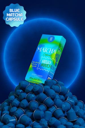 Blue Matcha Kapsül – Nespresso Uyumlu, Mavi Spirulina Superfood Matcha Tozu, 10'lu Paket