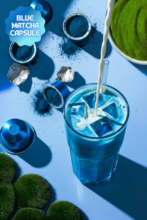 Blue Matcha Kapsül – Nespresso Uyumlu, Mavi Spirulina Superfood Matcha Tozu, 10'lu Paket