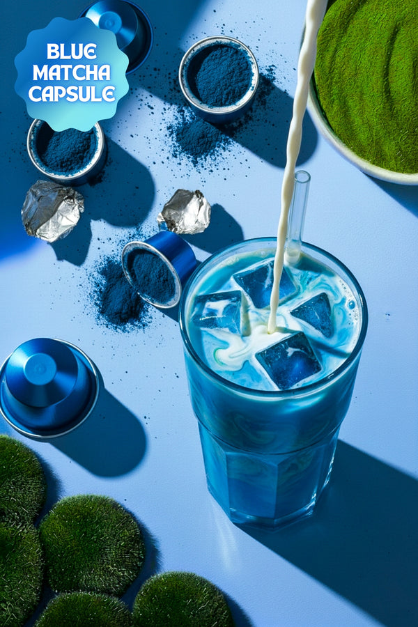 Blue Matcha Kapsül – Nespresso Uyumlu, Mavi Spirulina Superfood Matcha Tozu, 10'lu Paket