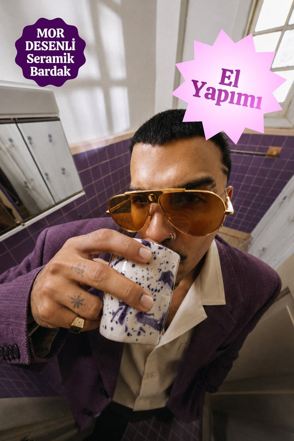 Mor Desenli Seramik Bardak – El Yapımı Seramik Bardak 250 ml