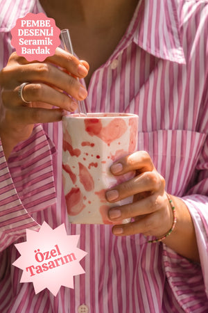 Pembe Desenli Seramik Bardak – El Yapımı Seramik Bardak 250 ml