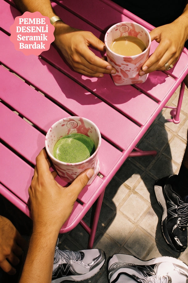 Pembe Desenli Seramik Bardak – El Yapımı Seramik Bardak 250 ml
