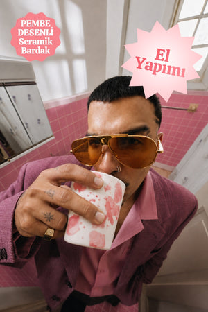 Pembe Desenli Seramik Bardak – El Yapımı Seramik Bardak 250 ml