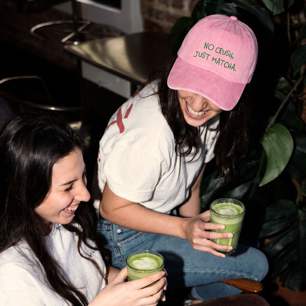 Pembe Matcha Şapka - No Crush Just Matcha Nakışlı Unisex Şapka