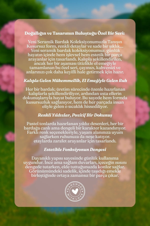 Pembe Yıldız Desenli Seramik Bardak – El Yapımı Seramik Bardak 390 ml