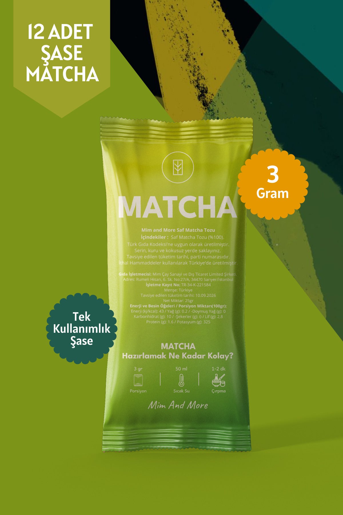 Saf Matcha Tekli Şase – 12 Günlük Özel Paket, 12x3 gr – Mim and More