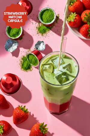 Strawberry Matcha Kapsül - Nespresso Uyumlu, Çilek Aromalı Matcha Tozu, 10'lu Paket