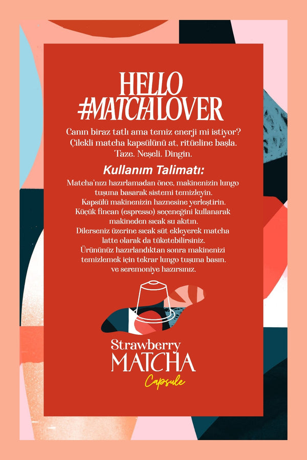 Strawberry Matcha Kapsül - Nespresso Uyumlu, Çilek Aromalı Matcha Tozu, 10'lu Paket