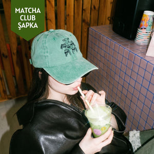 Yeşil Matcha Club Şapka - Nakışlı Eskitme Unisex Şapka