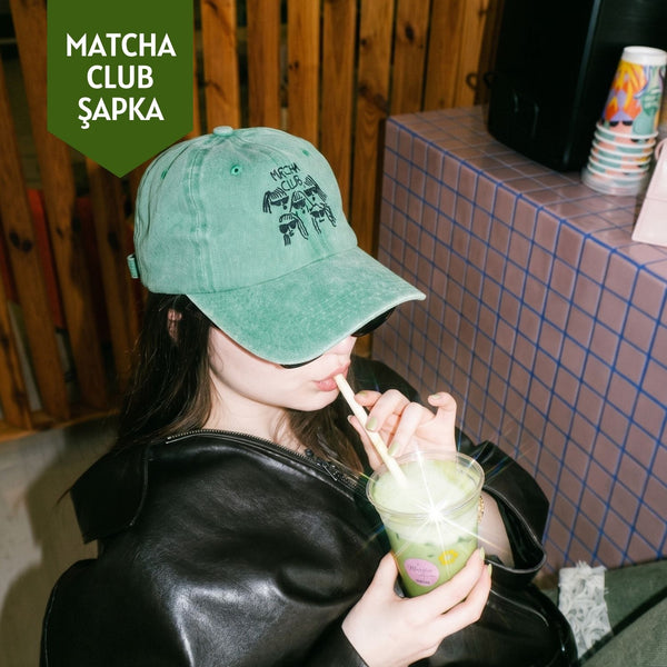 Yeşil Matcha Club Şapka - Nakışlı Eskitme Unisex Şapka