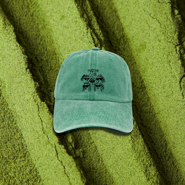 Yeşil Matcha Club Şapka - Nakışlı Eskitme Unisex Şapka