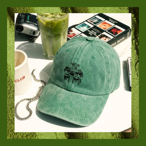 Yeşil Matcha Club Şapka - Nakışlı Eskitme Unisex Şapka