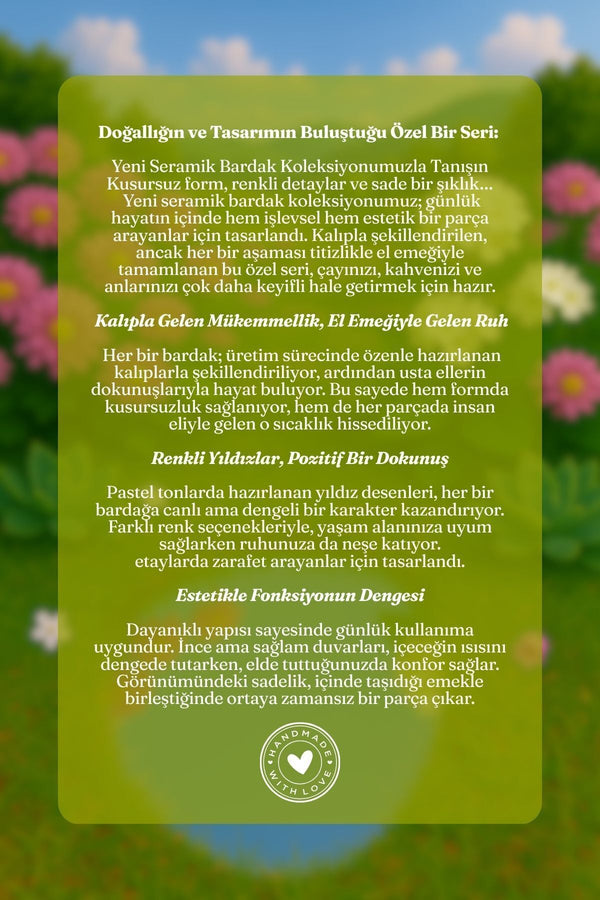 Yeşil Yıldız Desenli Seramik Bardak – El Yapımı Seramik Bardak 390 ml